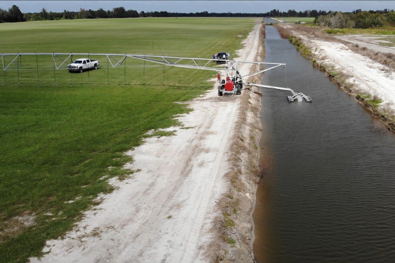 Irrigation storage trench with spray irrigation